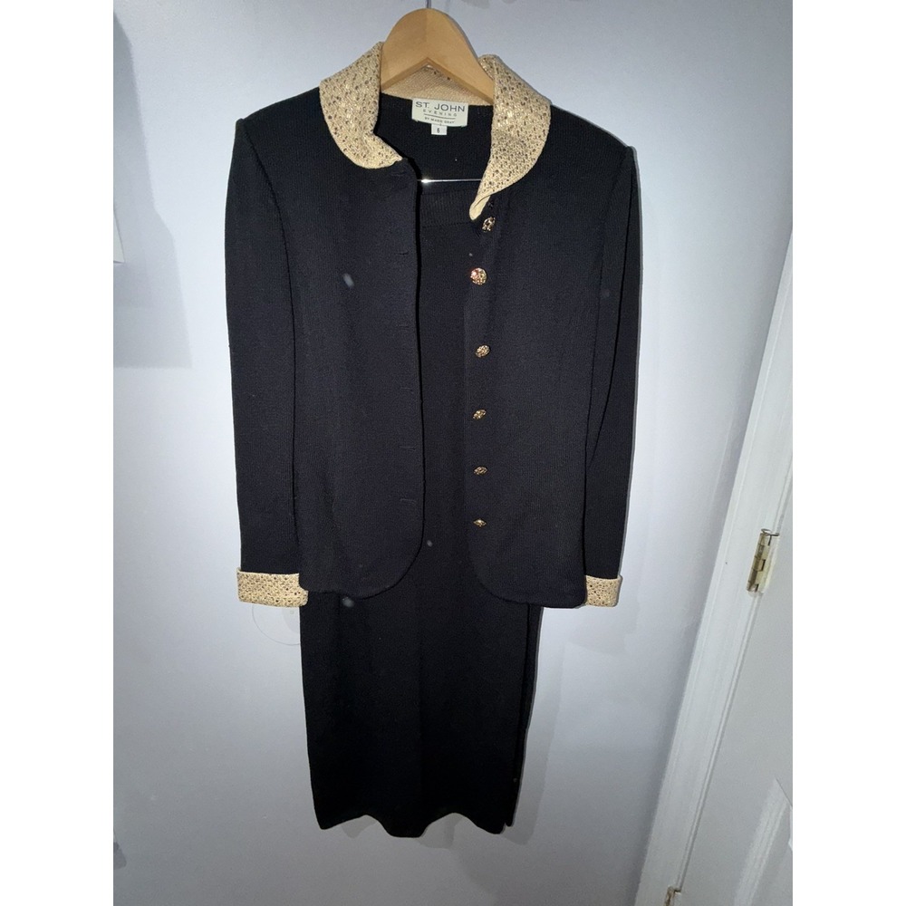 St John Knits Evening by Marie Gray 2 Piece Suit Set Jacket Sz 6 Skirt Sz 2